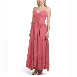 NWOT ANTHROPOLOGIE MOON RIVER 🩷Sweetheart Eyelet Maxi Dress in Coral - Size M